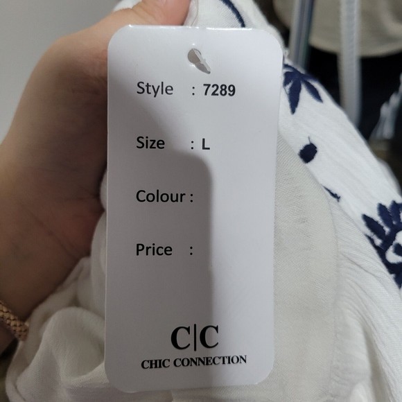 CC Chic Connection White Bohemian Nsvy Embroidered Dress L - Picture 6 of 6